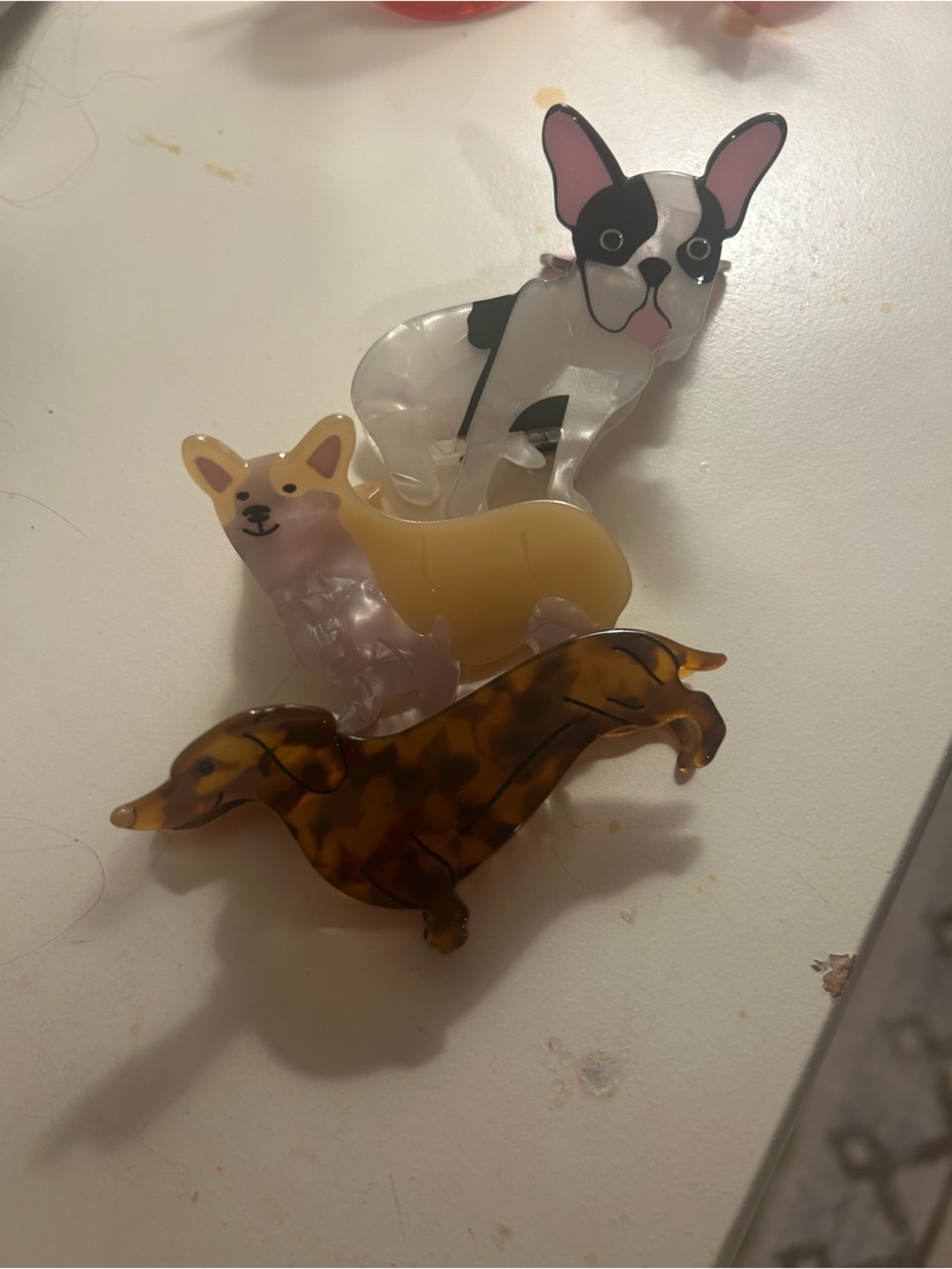 Dog-Shaped Hair Clips Set - Clear, Yellow, Tortoiseshell